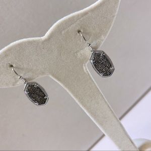 Silver Dangle Kerri Earrings with Black Drusy Gem